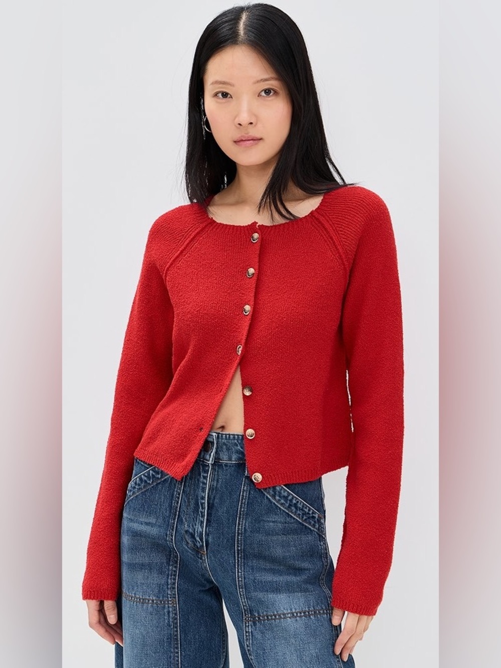 🆕 Free People Sydney Shrunken Red Rouge Button-Front Cardigan NWT SZ XS
